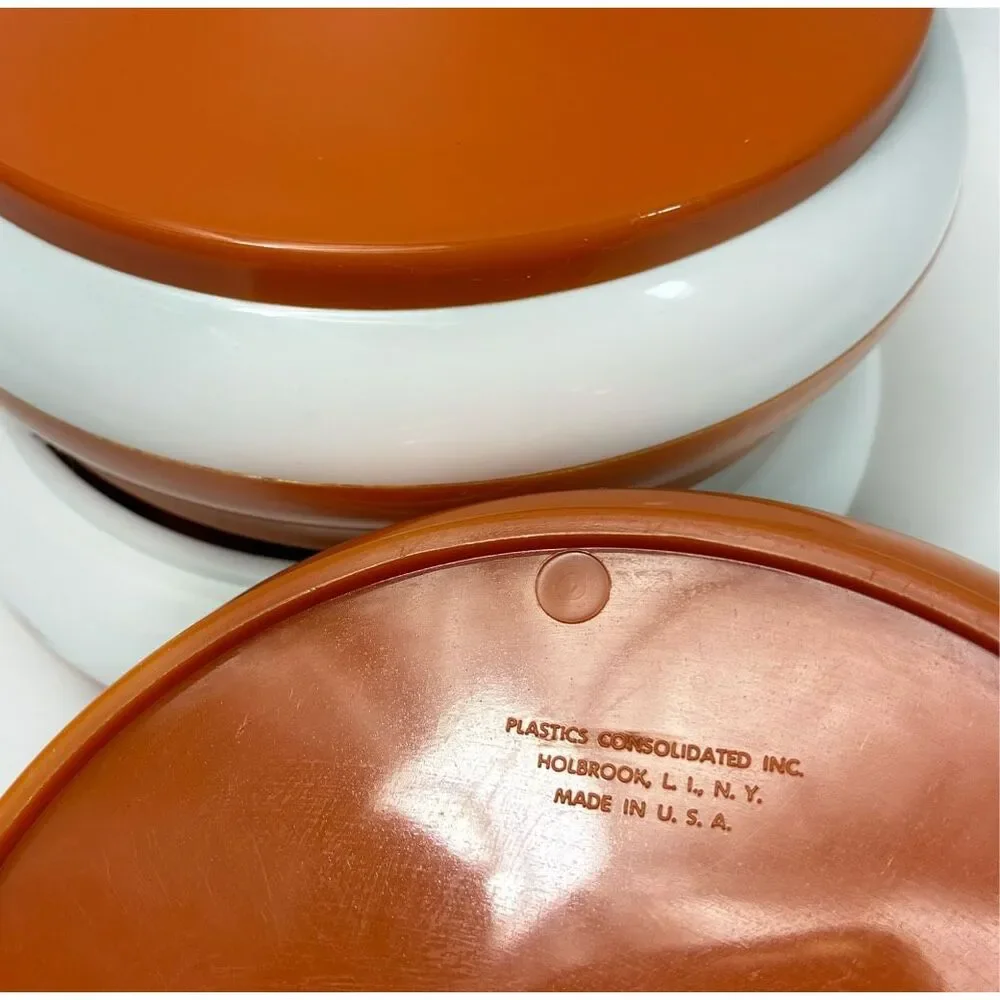Mid-Century Modern Stackable Canister Set in Orange and White - Picture 4 of 5